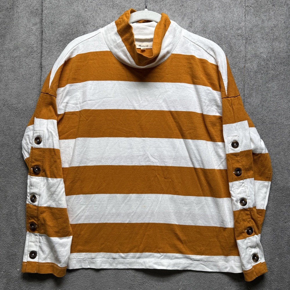 Madewell Striped Button-Sleeve Turtleneck Top Medium Nautical‎ Fisherman Preppy